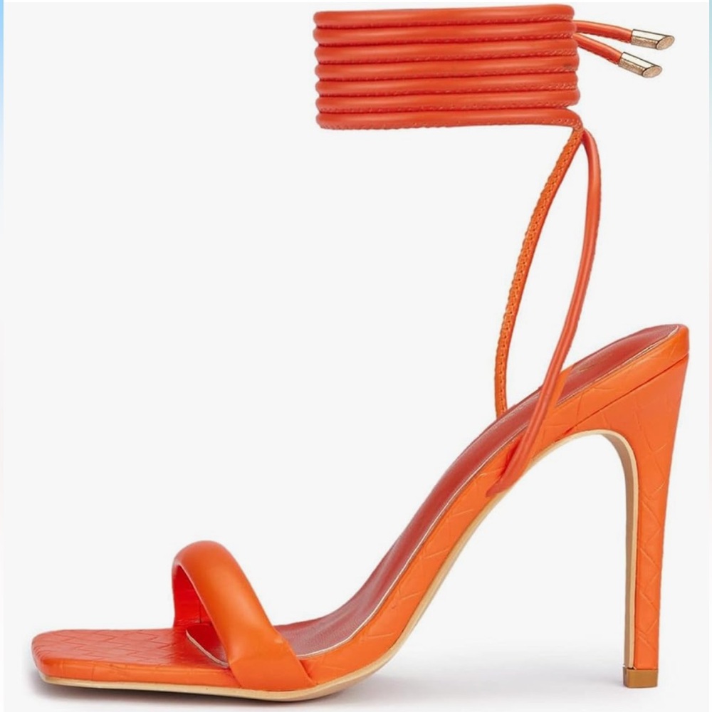 Orange Strappy High Heel Sandals